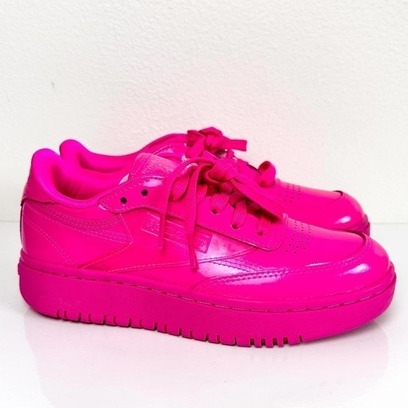 Hot Pink Patent Leather Sneakers Reebok Bold Loud Cardi B Club C Double 6.5 - Picture 4 of 13